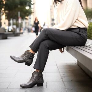 DONALD J PLINER Grey Python Dalis Western Couture Side Zip Ankle Boots size 7